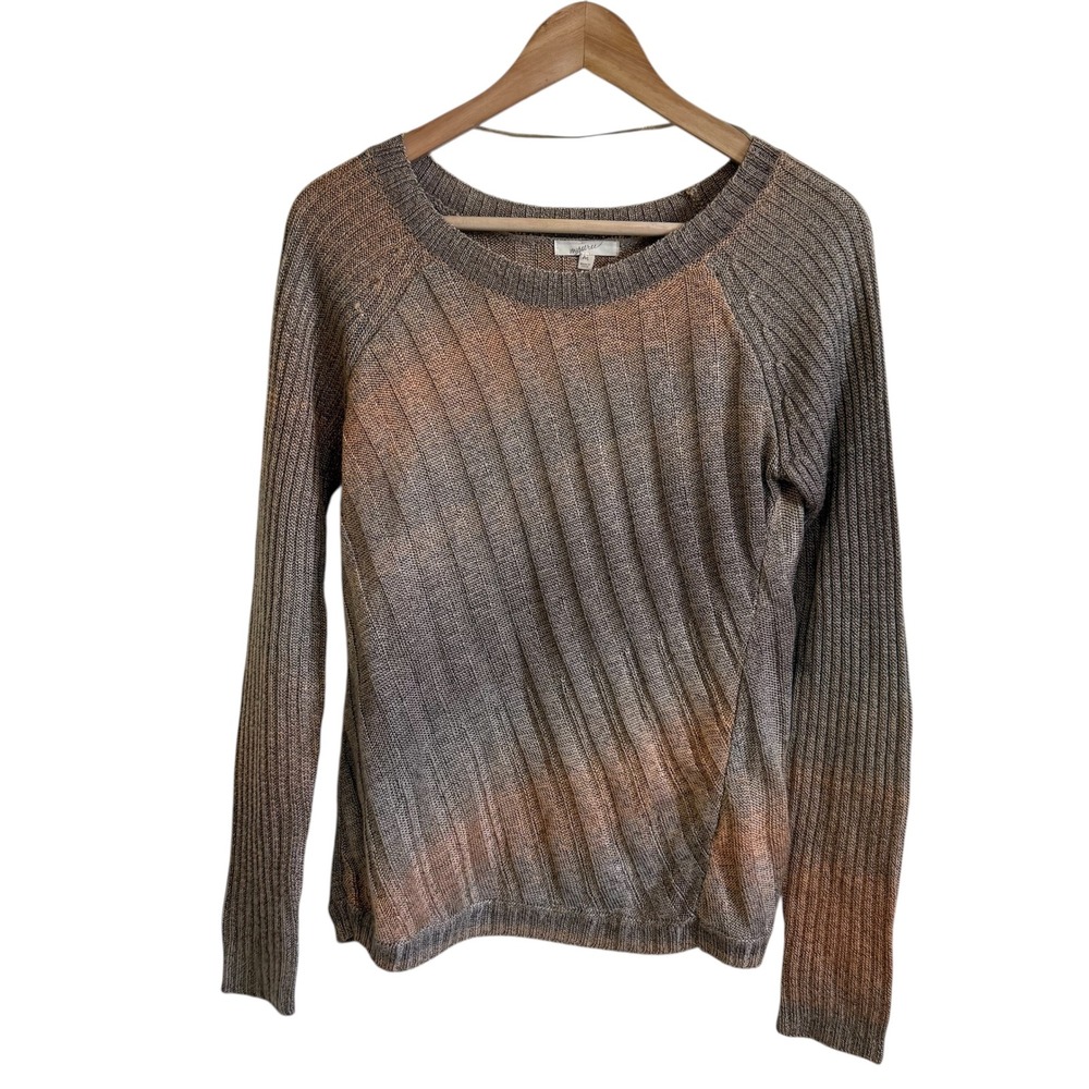 Mystree Brown Ombre Knit Sweater Ribbed Long Sleeve Crew Neck Casual Medium‎